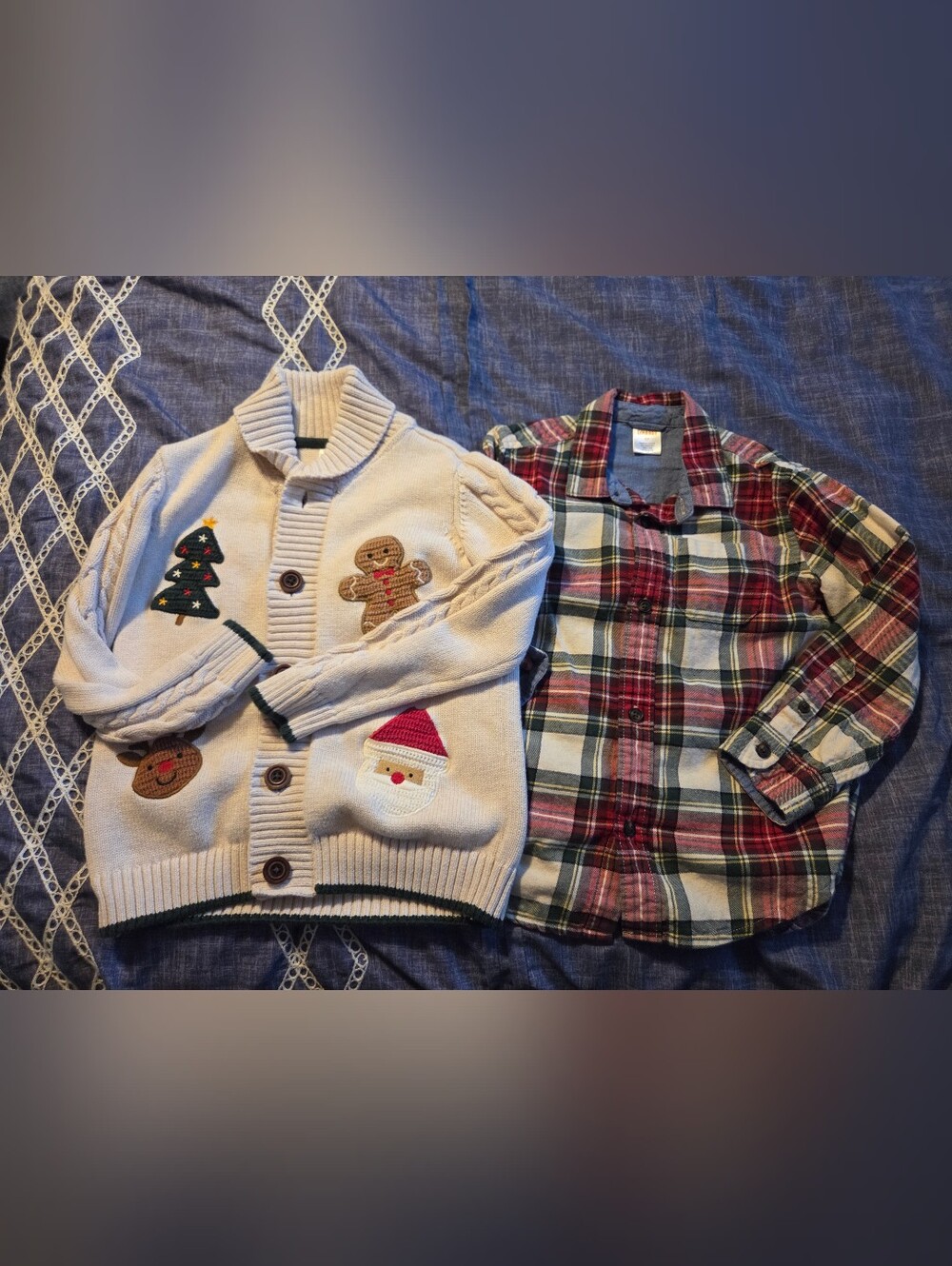 Gymboree Cream Holiday Cardigan with Festive Appliqués And Holiday Button Up